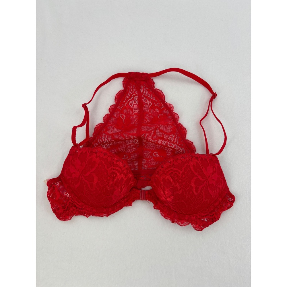 Victoria's Secret PINK Lace Push-Up Bra Womens‎ 32A Red Racerback Front Close